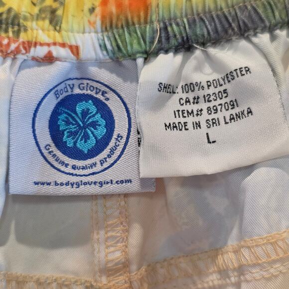 VTG Body Glove Board Shorts Womens Size Large Floral Tropical Orange Pockets - Picture 6 of 9